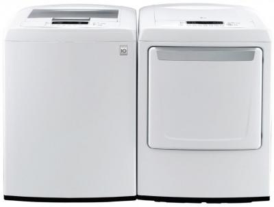 LG WT1101CW 4.3 cu. ft. Top Load Washer / DLE1101W 7.3 Cu. Ft. Electric Front Control Dryer-White Factory Refurbished.