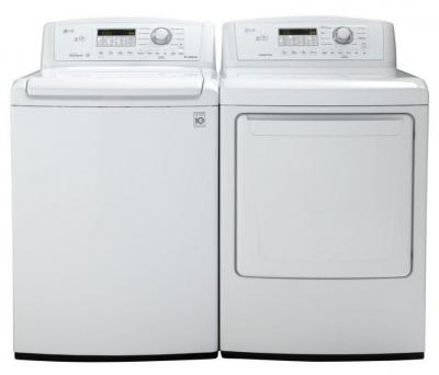 LG WT4870CW 4.5 cu. ft. Top Load Washer W/ Coldwash / DLE4870W 7.3 Cu. Ft. Electric Dryer-White Factory Refurbished.