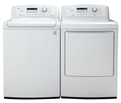 LG WT4870CW 4.5 cu. ft. Top Load Washer W/ Coldwash / DLE4870W 7.3 Cu. Ft. Electric Dryer-White Factory Refurbished.