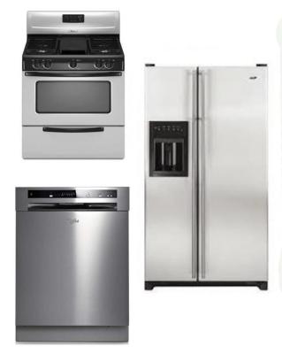 WHIRLPOOL KITCHEN APPLIANCES STAINLESS STEEL SET OF REFRIGERATOR DISHWASHER WITH GAS RANGE 220-240 VOLTS 50HZ PACKAGE 3