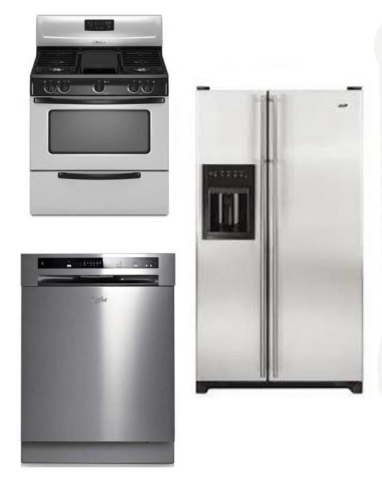 WHIRLPOOL KITCHEN APPLIANCES STAINLESS STEEL SET OF REFRIGERATOR