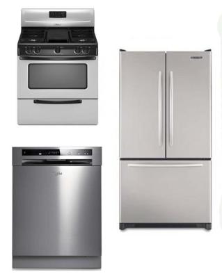 WHIRLPOOL KITCHEN APPLIANCES STAINLESS STEEL SET OF REFRIGERATOR DISHWASHER WITH GAS RANGE 220-240 VOLTS 50HZ PACKAGE 4