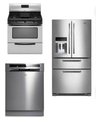 WHIRLPOOL KITCHEN APPLIANCES STAINLESS STEEL SET OF REFRIGERATOR DISHWASHER WITH GAS RANGE 220-240 VOLTS 50HZ PACKAGE 5