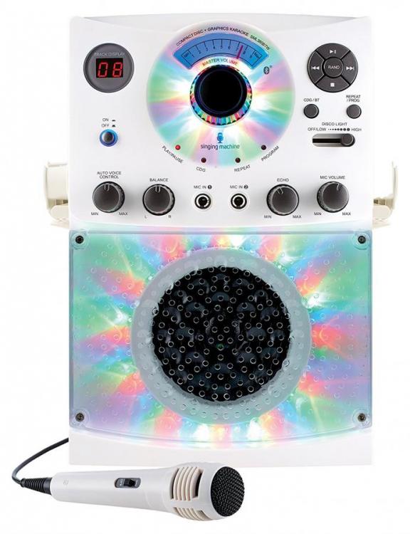 Singing Machine SML605W Agua Dancing Water Fountain Karaoke System with LED Disco Lights & Microphone White 