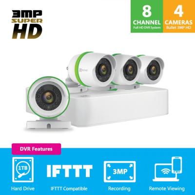 EZVIZ SMART HOME BD-1834B1 -1536P HD (3MP) SECURITY CAMERA SYSTEM, 4 WEATHERPROOF HD 1536P CAMERAS, 8 CHANNEL DVR 1TB HDD 110 – 220 VOLTAGE USE