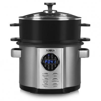 Tower T16007 Digital Multi Cooker with Integrated Stirring Paddle, 700 W, 5 L - Silver 220 VOLTS NOT FOR USA