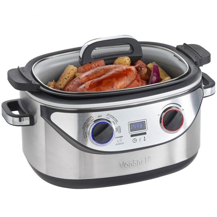 VonShef Slow Cooker 3.5L, Removable Oven to Table Dish, Lid & 3 Heat  Settings, Keep Warm Function for Stews & Curries, Silver