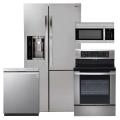 LG 4PCKITCHBNDL2  Side-by-Side Refrigerator with Door-in-Door, Single-Oven Electric Range with EasyClean, Over-the-Range Microwave, and Dishwasher Bundle - Stainless Steel 110 volts