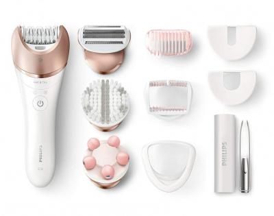Philips BRE651 Satinelle Prestige Wet & Dry Epilator for Legs, Body & Face with 9 Attachments - 220 Volts Not for USA