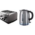 Russell Hobbs Futura 4-Slice Toaster 18790 - Stainless Steel Silver & Hobbs 20460 Buckingham Quiet Boil Kettle, 3000 W, 1.7 Litre, Brushed Stainless Steel Silver 220 Volts (Not for USA)