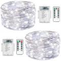 Fairy String Lights, 2 Set 33ft 100 Led Fairy Lights Battery Operated Silver Wire Lights with Remote Control, 8 Mode Waterproof Lights (Cool White), 220VOLT (NOT FOR USA)