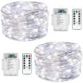 Fairy String Lights, 2 Set 33ft 100 Led Fairy Lights Battery Operated Silver Wire Lights with Remote Control, 8 Mode Waterproof Lights (Cool White), 220VOLT (NOT FOR USA)