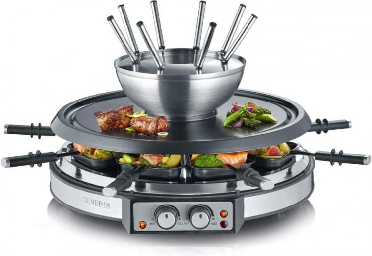 Raclette-Partygrill & fondue inox combination-with natural grill stone and with 19