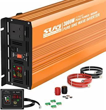 SUG 3000W (Peak 6000W) Pure Sine Wave Inverter DC 12V to AC 230V 240V Power Converter with UK socket and Remote Control for Solar System, Home, Car Use  220-240 volts Not FOR USA