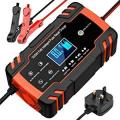 Husgw Car Battery Charger,8A 12V/4A 24V Car Battery Charger, Leisure Battery Charger,Automotive Smart Portable Battery Charger Maintainer/Pulse Repair Charger Pack for Car, Motorcycle, Lawn Mower(Red 220-240 volts Not FOR USA