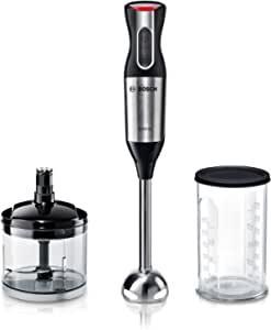 Bosch hand blender ErgoMixx Style MS6CM6120, stainless steel mixer, universal shredder, mixing and measuring cup, 4-blade knife, ergonomic design, 12 steps plus turbo, 1000 W, stainless steel 220-240 volts Not FOR USA