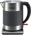 Bosch cordless kettle TWK7S05, automatic switch-off, overheating protection, automatic steam stop, easy cleaning, 1.7 L, 2200 W, black/grey 220-240 volts Not FOR USA