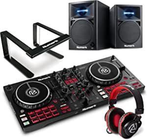 Numark DJ Ultimate Pro Package - Mixtrack Pro FX DJ Controller Desk with 2-Deck Control, Built-in Audio Interface, Two 60 Watt Desktop Monitors, Stand for Macbook/Laptops and HF175 Headphones 220-240 volts Not FOR USA