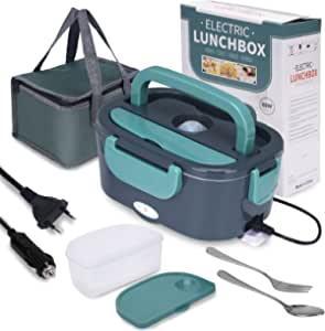 Electric Lunch Box with Insulated lunch bag ,Heated Lunch Box for Car  Office School Home Use With Forks & Spoon,1.5L Removable 304 Stainless  Steel Container 