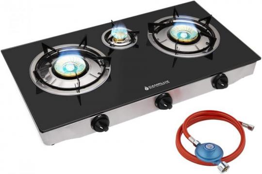 Camplux TC03GB 3 Bulb Glass Gas Hob / 6.25 kW LPG Gas Stove 220 VOLTS NOT FOR USA