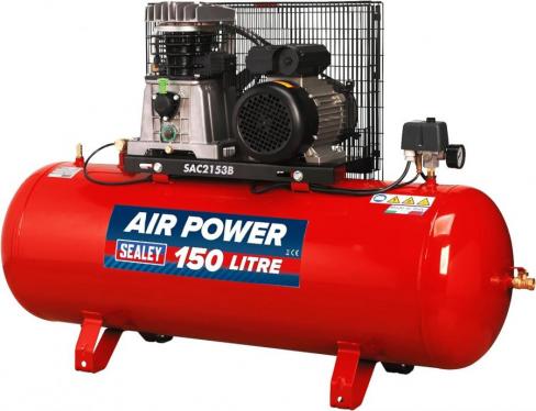Sealey Sac2153B Compressor 150Ltr Belt Drive 3Hp with Cast Cylinders 220-240 VOLTS