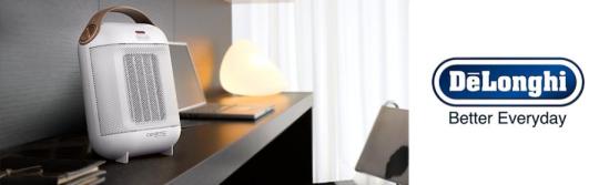 De'Longhi HFX30c18.IW - Vertical Ceramic Heater, 2 Power Settings of 900 and 1800 W, Self-Adjusting and Innovative, White 220-240 VOLTS