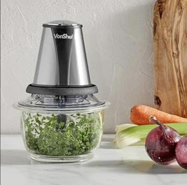 Vonshef 220 volt Mini Chopper 400 Watts 1.2 liter 5-CUP Glass Bowl Chopper Blender 2000068 220v 240 volt 50 hz