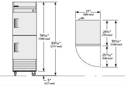 True TRT23-2 Commercial Solid Half Swing 2 Door Refrigerator 220-240Volt/ 50Hz