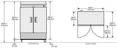 True TRTS49 Commercial Solid Swing Door Stainless Steel Refrigerator 230-240Volt