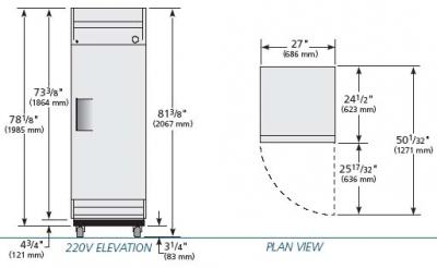 True TRT19 Commercial Solid Door Refrigerator 220-240Volt/ 50Hz